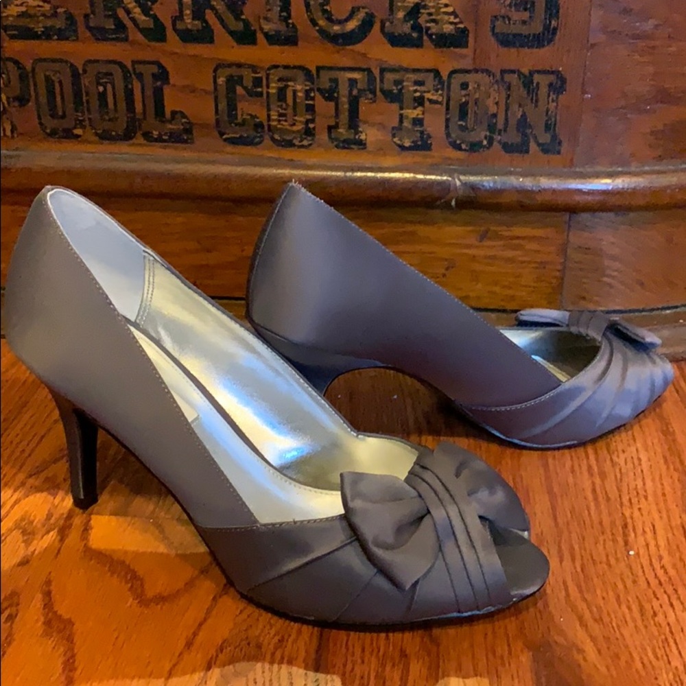 Nina Steel Gray Satin Heels